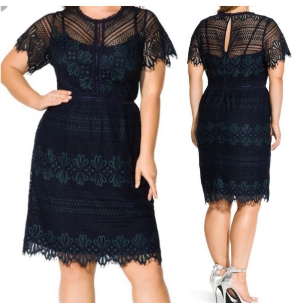 City Chic Navy Blue Lace Midi Dress